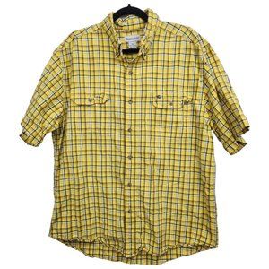 Carhartt Relaxed Fit Short Sleeve Button Down Yellow Plaid Shirt Mens XL